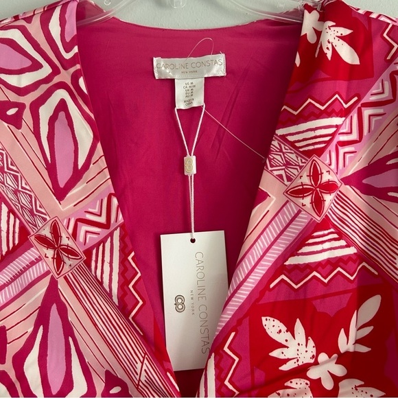 NEW NWT Caroline Constas Cropped Satin Blouse Vneck Boho Patterned - Picture 6 of 8